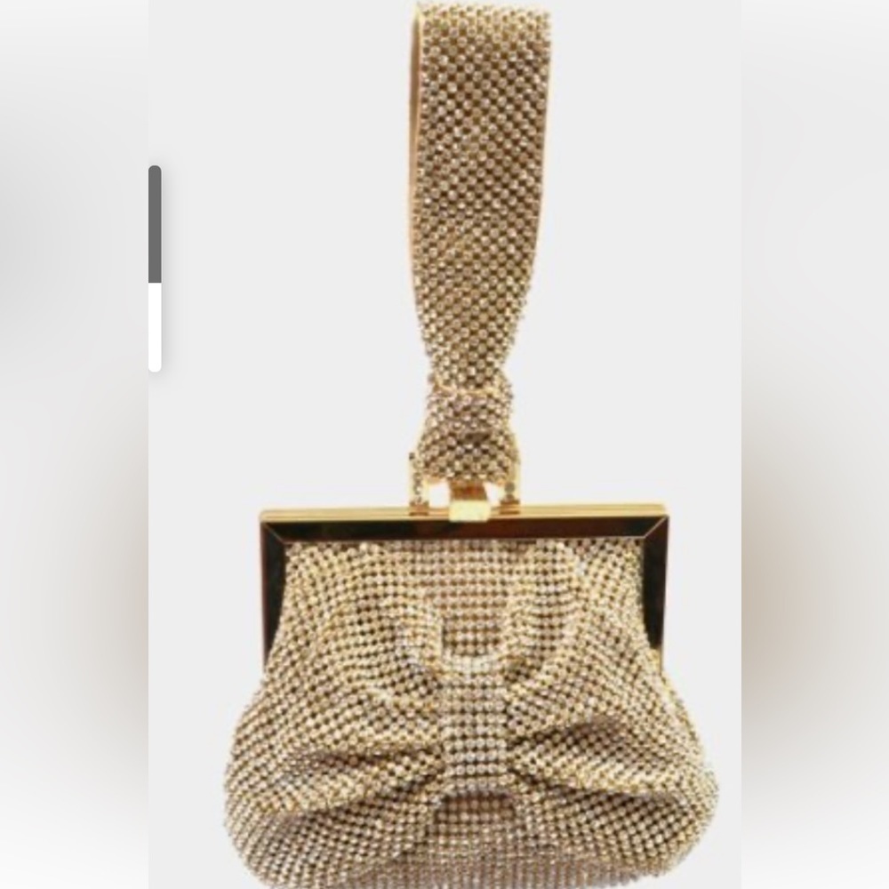 TASHA GOLD MESH RHINESTONE WRISTLET WITH CROSSBODY STRAP NWOT
